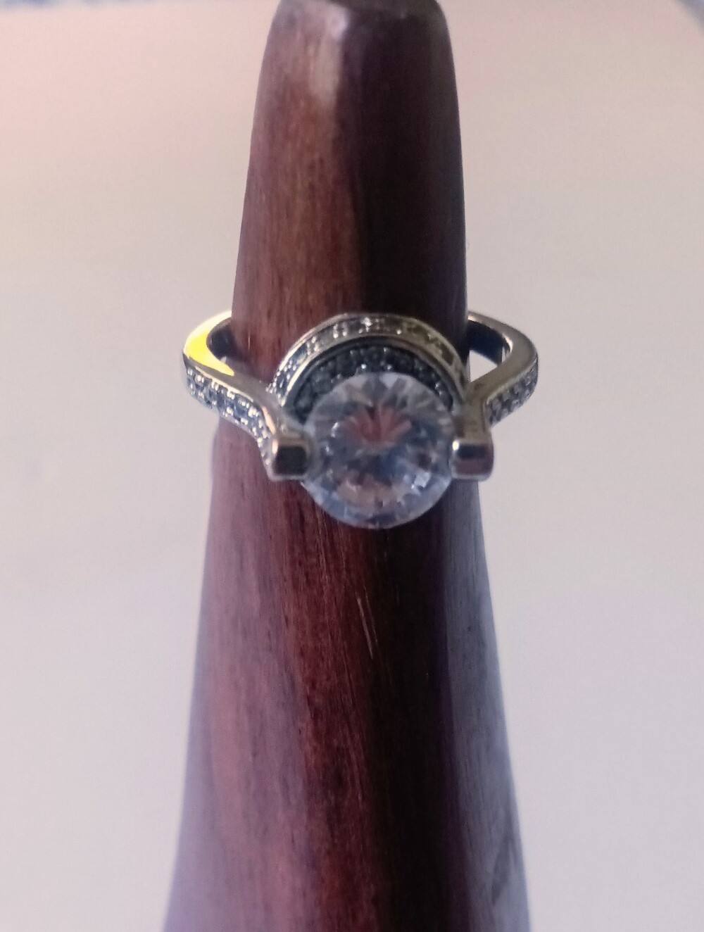 Sterling Silver 925 Ring Bypass Halo Setting Cubic Zirconia Gemstone Size 7 3/4